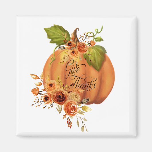 Geef dank bloemrijke pompoen magneet (Voorkant)