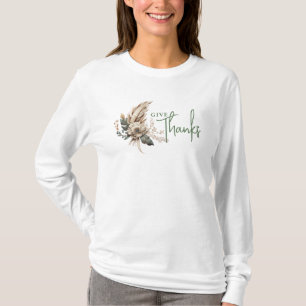 Geef Dank Boho Herfst Bloemige Thanksgiving T-Shir T-shirt