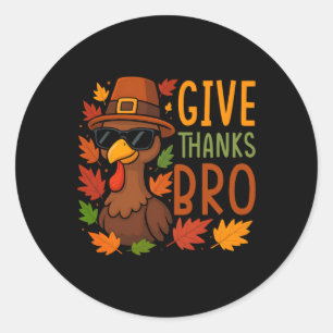 Geef Dank Bro Schattige Kalkoen Dankbaar Thanksgiv Ronde Sticker
