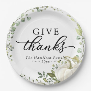Geef Dank Groene Pompoen Thanksgiving Diner Papieren Bordje