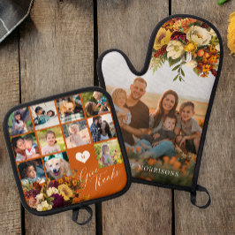 Geef dank herfst bloemrijke multi fotocollage fami ovenwant & pannenlap set