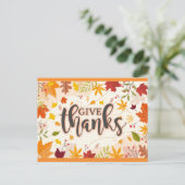 Geef Dank Herfst Herfstbladeren Thanksgiving Briefkaart (Staand voorkant)
