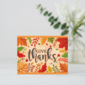 Geef Dank Herfst Herfstbladeren Thanksgiving Briefkaart (Staand voorkant)