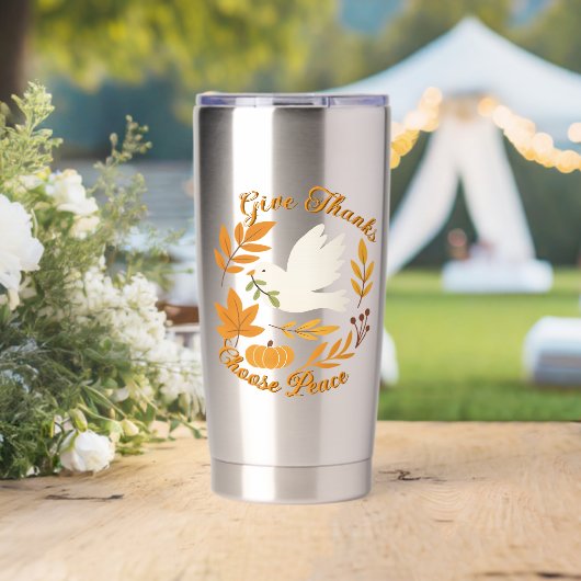 'Geef dank, kies voor vrede' waterfles Geïsoleerde Drinkbeker (Bruiloft (Gedraaid)  )