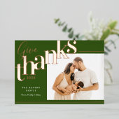 Geef Dank Modern Groen Folie Feestdagenkaart (Staand Voorkant)