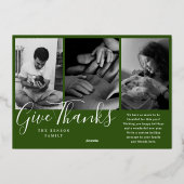 Geef Dank Modern Groen Folie Feestdagenkaart (Achterkant)