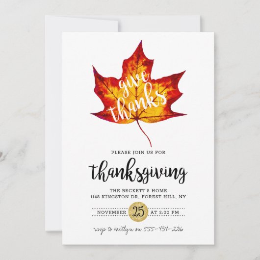 "Geef Dank" Moderne Herfstblad Thanksgiving Kaart (Voorkant)