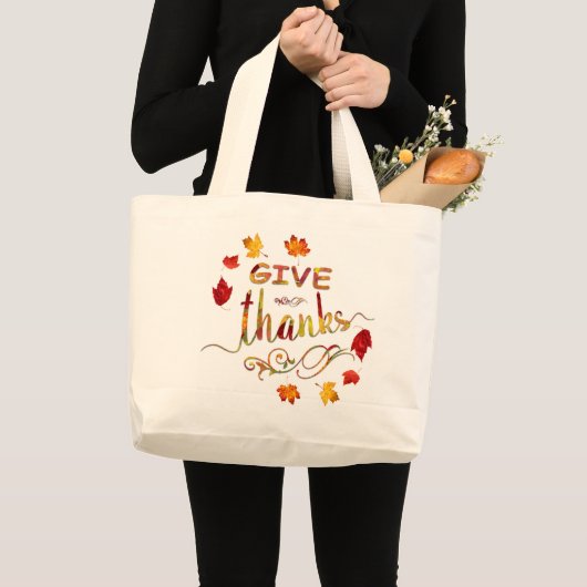 Geef Dank Oogst Rustieke Thanksgiving Monogram Grote Tote Bag (Voorkant (product))