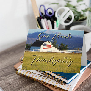 Geef Dank Patriottische Schuur Thanksgiving Zakeli Feestdagen Kaart