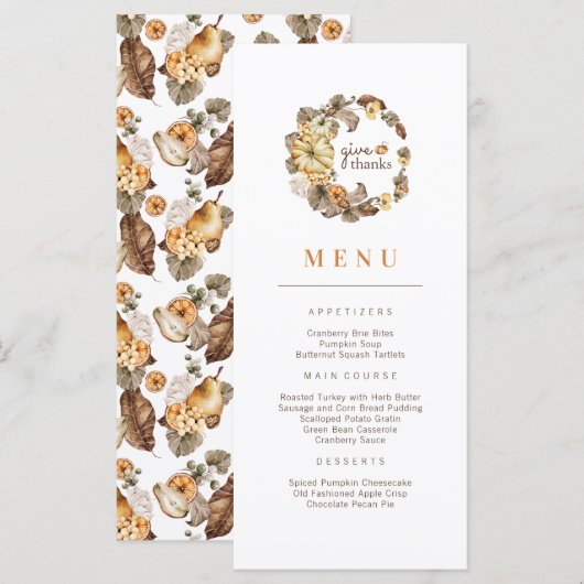 Geef Dank Pompoen Krans Thanksgiving Menu (Voorkant / Achterkant)