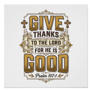 Geef Dank Psalm 107 Vintage Christelijk T-shirt Perfect Poster