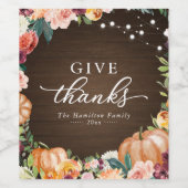Geef Dank Rustieke Herfst Bloemstuk Thanksgiving D Wijn Etiket (Enkel label)