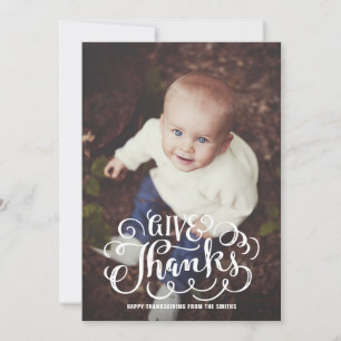 Geef Dank Rustieke Lettering   Thanksgiving Foto Feestdagenkaart