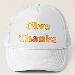 Geef dank, woordkunst met gele lelie, hoeden trucker pet
