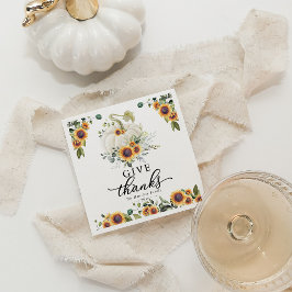 Geef Dank Zonnebloemen Witte Pompoen Thanksgiving Servet