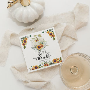 Geef Dank Zonnebloemen Witte Pompoen Thanksgiving Servet
