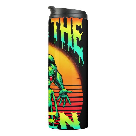 Geef de alien de schuld, retro graphics thermosbeker (Geroteerd rechts)