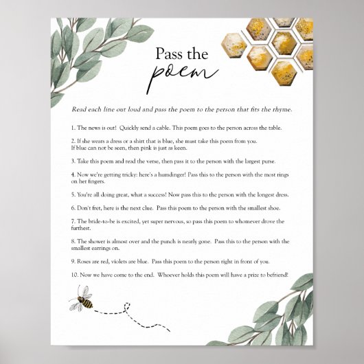 Geef de Bee en Eucalyptusgame van het Vrijgezellen Poster (Voorkant)