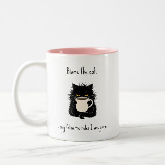 Geef de kat de schuld Fun zwart kat liefhebber Tweekleurige Koffiemok