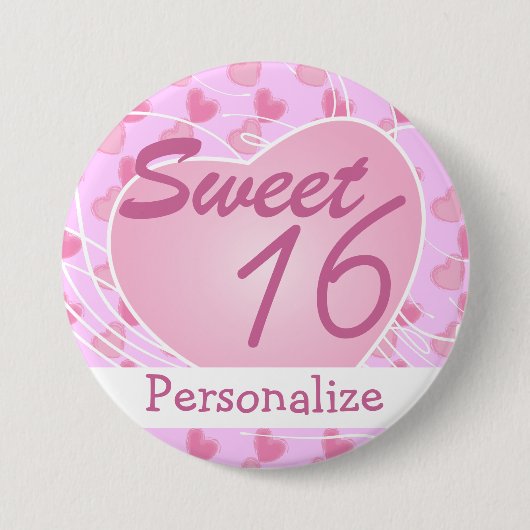 Geef de liefste zestien roze harten op zaterdag ronde button 7,6 cm (Voorkant)