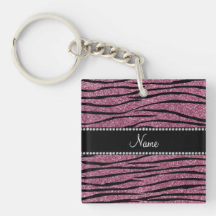 Geef de naam aan misty roze glitter zebra strepen sleutelhanger