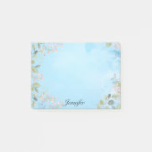 Geef de naam Blauw Sky Eenvoudige Floral Border aa Post-it® Notes (Voorkant)