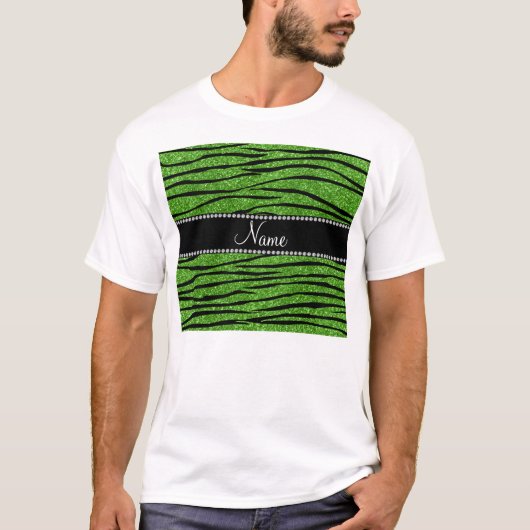 Geef de naam helder groen glitter zebra stripe aan t-shirt (Voorkant)