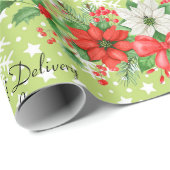 Geef de naam Kerstmis Poinsettia Snowflakes aan Cadeaupapier (Rol Hoek)