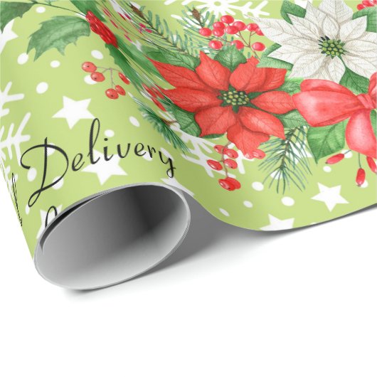 Geef de naam Kerstmis Poinsettia Snowflakes aan Cadeaupapier (Rol Hoek)