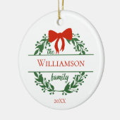 Geef de naam Kerstmis van de Red Green Wreath-fami Keramisch Ornament (Links)