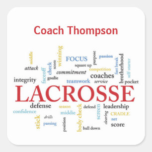 Geef de naam Lacrosse Coach-Bedankt woorden aan Vierkante Sticker