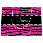 Geef de naam neon hot roze glitter zebra aan groot cadeauzakje (Voorkant)