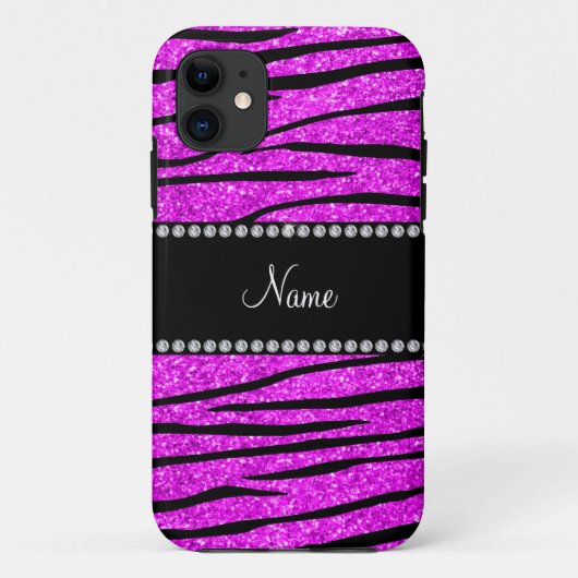Geef de naam neon roze glitter zebra strepen aan Case-Mate iPhone case (Achterkant)