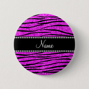Geef de naam neon roze glitter zebra strepen aan ronde button 5,7 cm