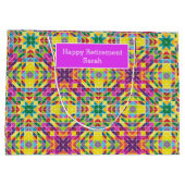 Geef de naam Quilt Pattern Happy Retirement aan Groot Cadeauzakje (Achterkant)