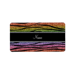 Geef de naam regenbooglitter zebra strepen aan etiket