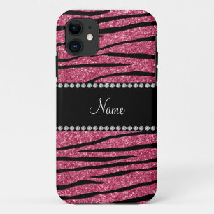 Geef de naam roze glitter zebra strepen aan Case-Mate iPhone case