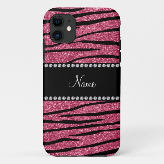 Geef de naam roze glitter zebra strepen aan Case-Mate iPhone case (Achterkant)