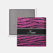 Geef de naam roze glitter zebra strepen aan magneet (Voorkant / Achterkant)