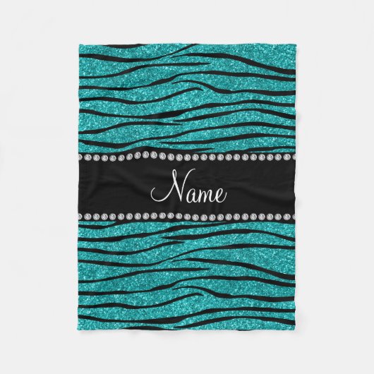 Geef de naam turquoise glitter zebra stripes aan fleece deken (Voorkant)