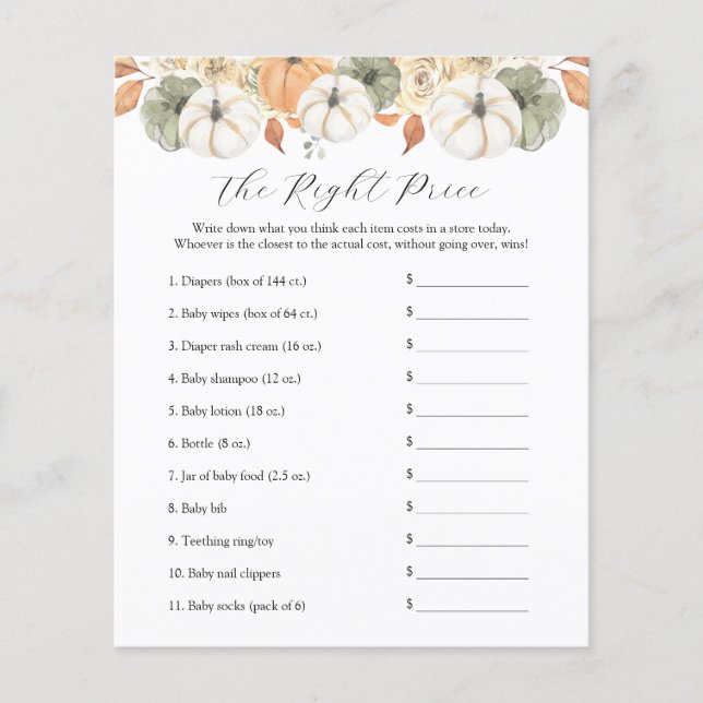 Geef de naam van het Baby shower Prijs (Voorkant)