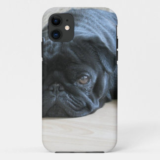 Geef de naam van het schattige zwarte Pug Puppy ac iPhone 11 Hoesje