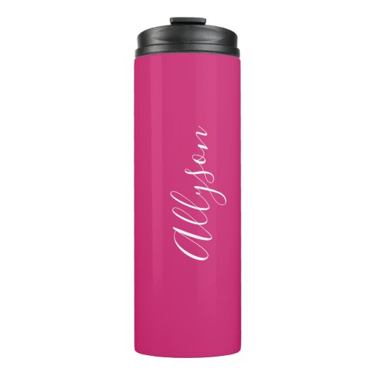 Geef de naam Wit script verticaal aan, Fuchsia Thermosbeker (Voorkant)