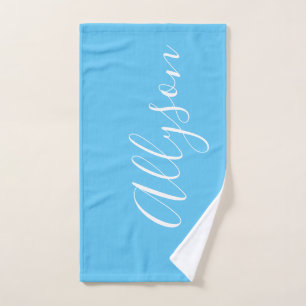 Geef de naam Wit script verticaal aan, Sky Blue Handdoek