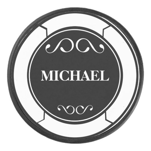 Geef de naam zwart wit aan hockey puck (Voorkant)