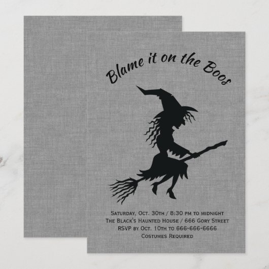 Geef de schuld aan de Boos Linen Halloween Party Kaart (Voorkant / Achterkant)