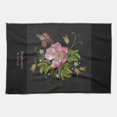 Geef de zwarte achtergrond van Floral Embroidery P Theedoek (Horizontaal)