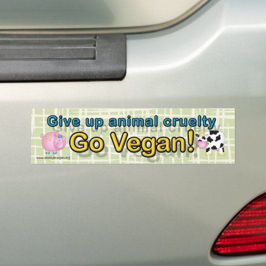 "Geef dierlijke wreedheid op Go vegan" met koe en  Bumpersticker (Op auto)