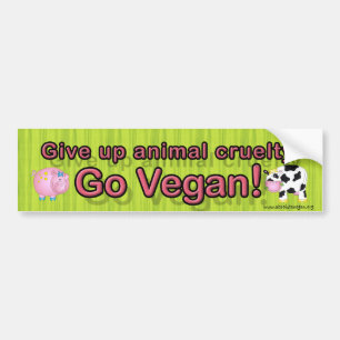 "Geef dierlijke wreedheid op Go vegan" met koe en  Bumpersticker