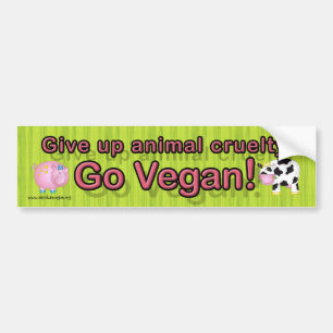 "Geef dierlijke wreedheid op Go vegan" met koe en  Bumpersticker
